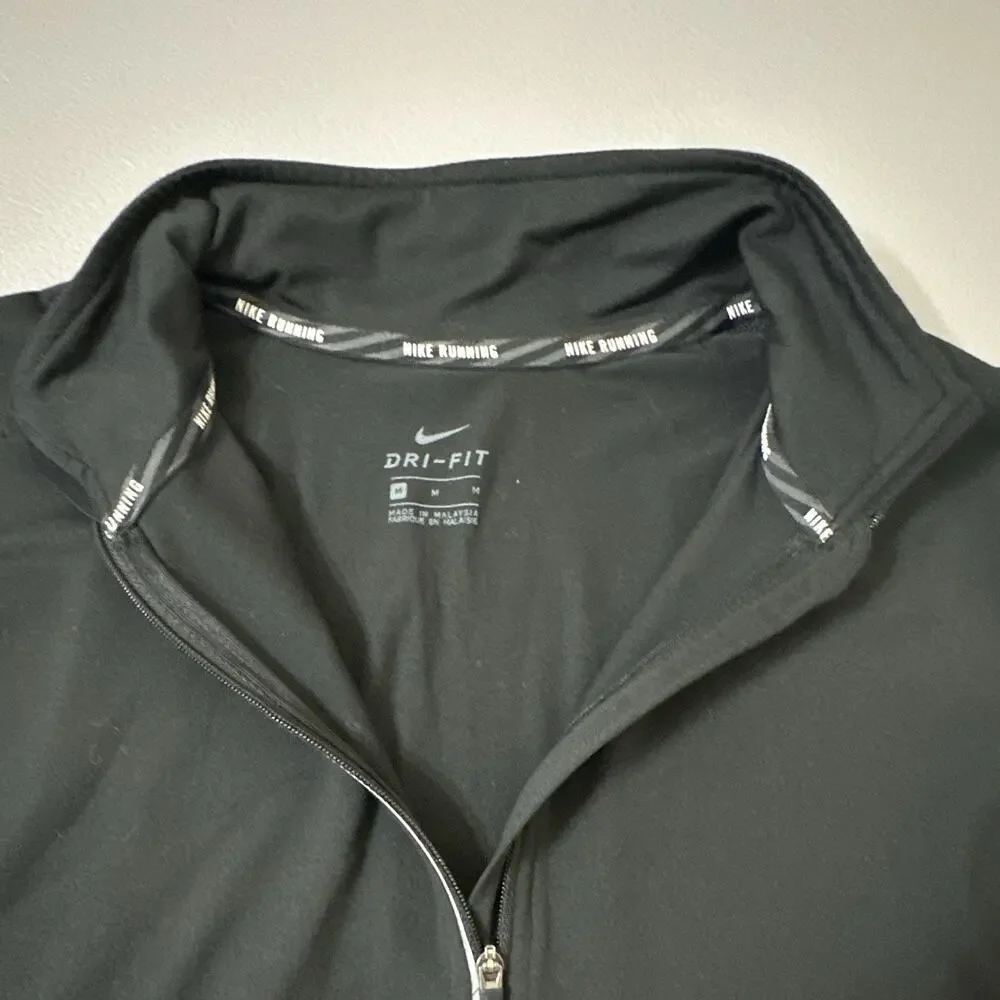 Nike Dri-FIT Womens Running 1/4 Zip Mock Neck Long Sleeve Black M Reflective